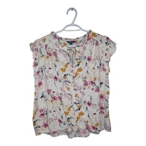 Buffalo Women's Medium Ruffle Short Sleeve Flowy Tie Neck Top Blouse